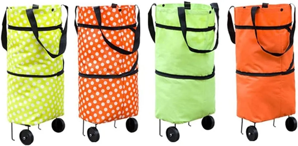 JSEIAJB Shopping Trolley Wheel Bag Large Capacity Waterproof Oxford Cloth Foldable Shopping Trolley Wheel Bag(Orange Round dot)