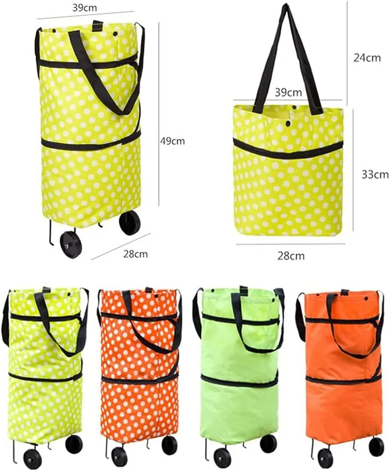 JSEIAJB Shopping Trolley Wheel Bag Large Capacity Waterproof Oxford Cloth Foldable Shopping Trolley Wheel Bag(Orange Round dot)