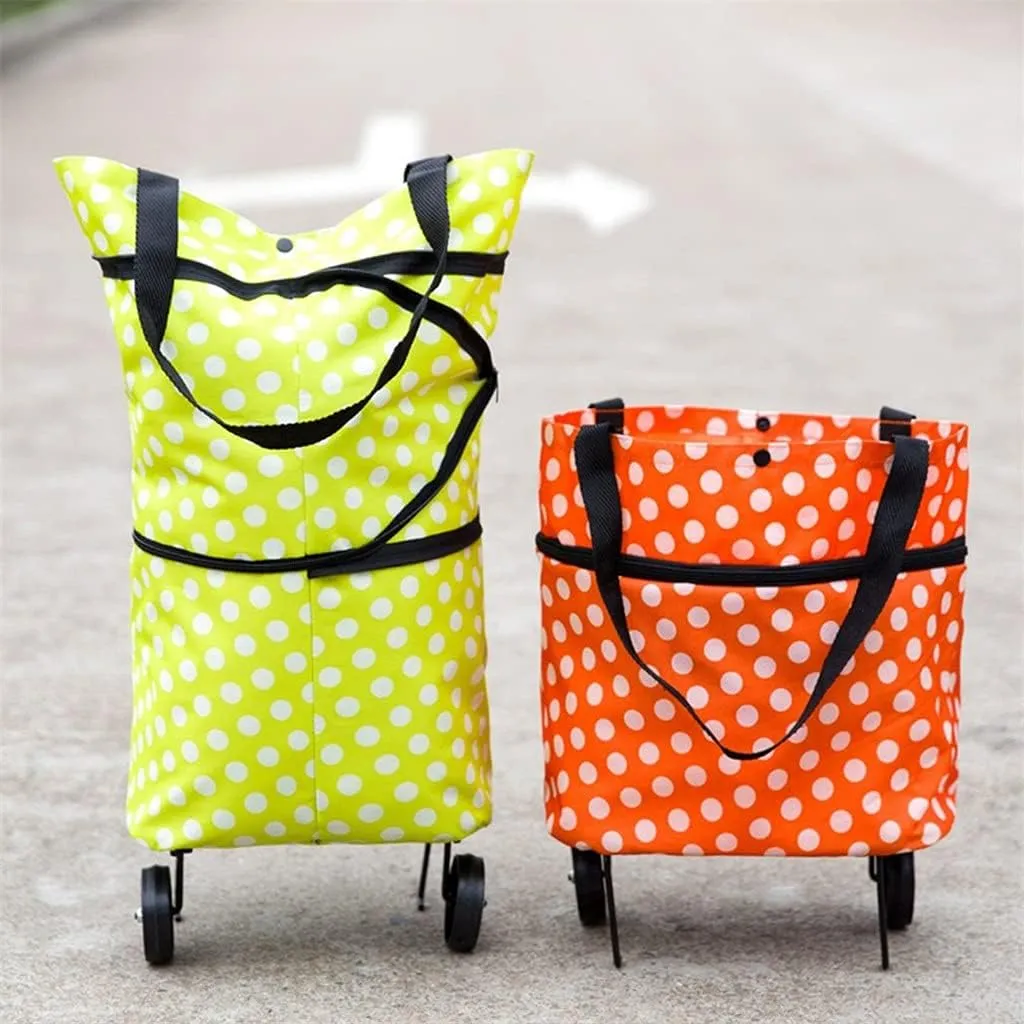 JSEIAJB Shopping Trolley Wheel Bag Large Capacity Waterproof Oxford Cloth Foldable Shopping Trolley Wheel Bag(Orange Round dot)