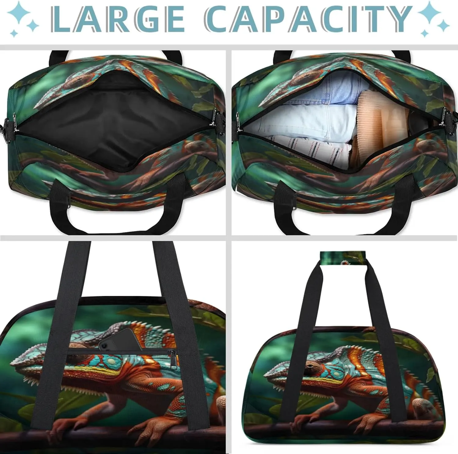 Jungle Lizard Small Gym Bag 18 inch Carry On Duffel Bag for Weekender Travel Sports Workout Yoga Gymnastics Dance Ballet