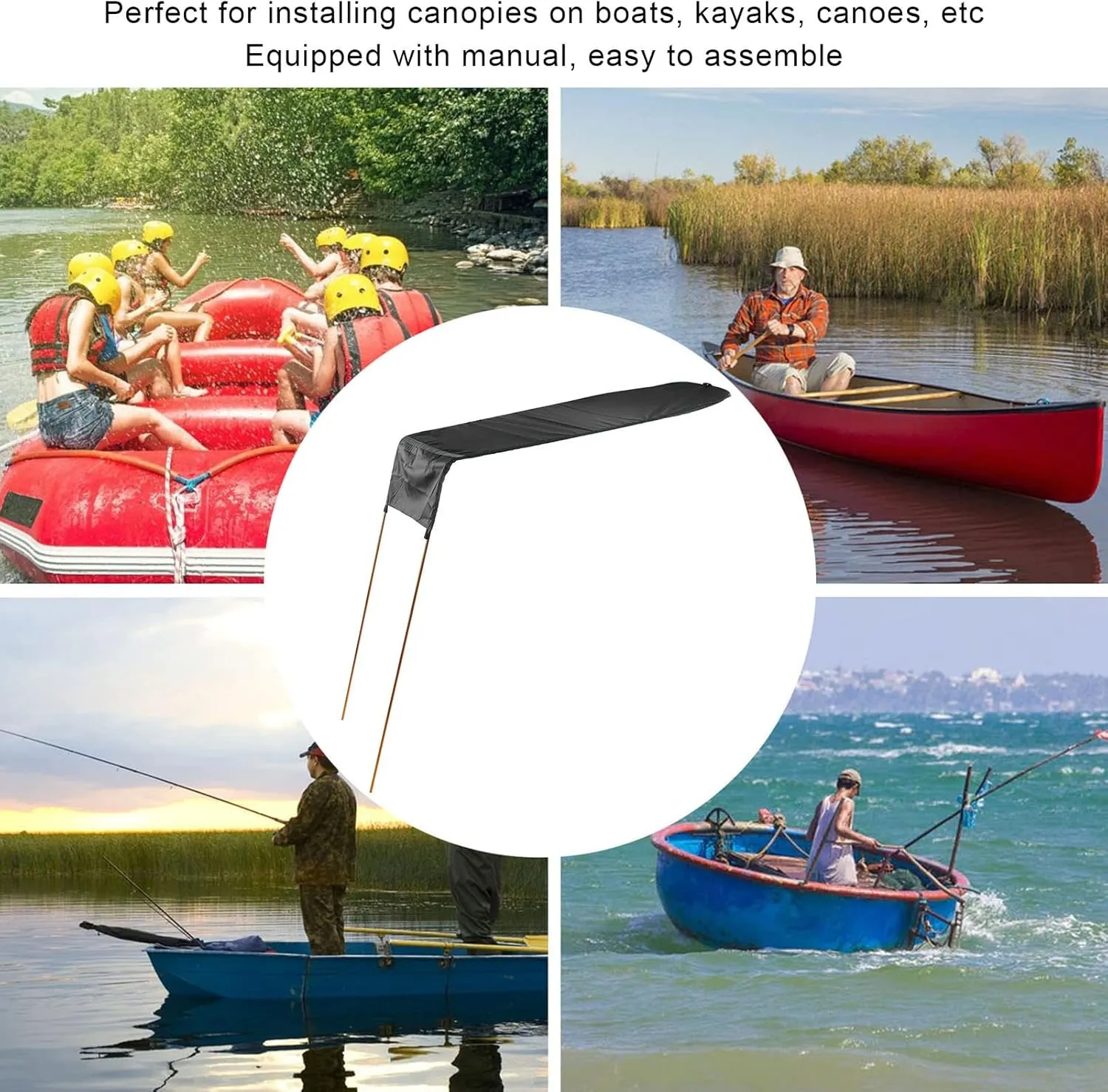 Kayak Sun Shade Canopy Water Proof Sun Shade Portable Foldable Kayak Umbrella Canoe Awning Set Kayak Canoe Sunshade Accessories Canopy for Kayak Outdoor Boat Canoe Fishing