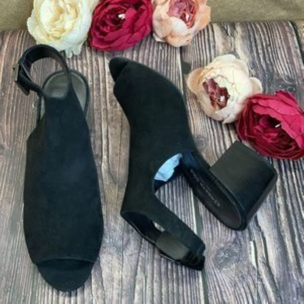 Kenneth Cole Black Suede Val Block-Heel Peep-Toe Booties 9M