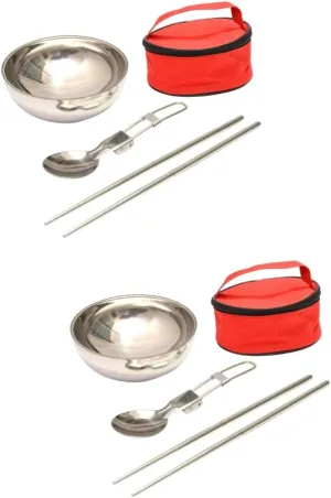 KESYOO Stainless Steel Bowl Camp Folding Outdoor Chopstick Kit Utensil Foldable Reusable Portable