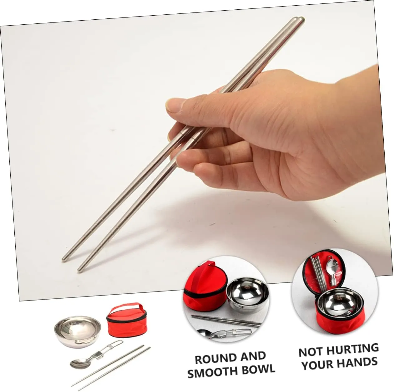 KESYOO Stainless Steel Bowl Camp Folding Outdoor Chopstick Kit Utensil Foldable Reusable Portable