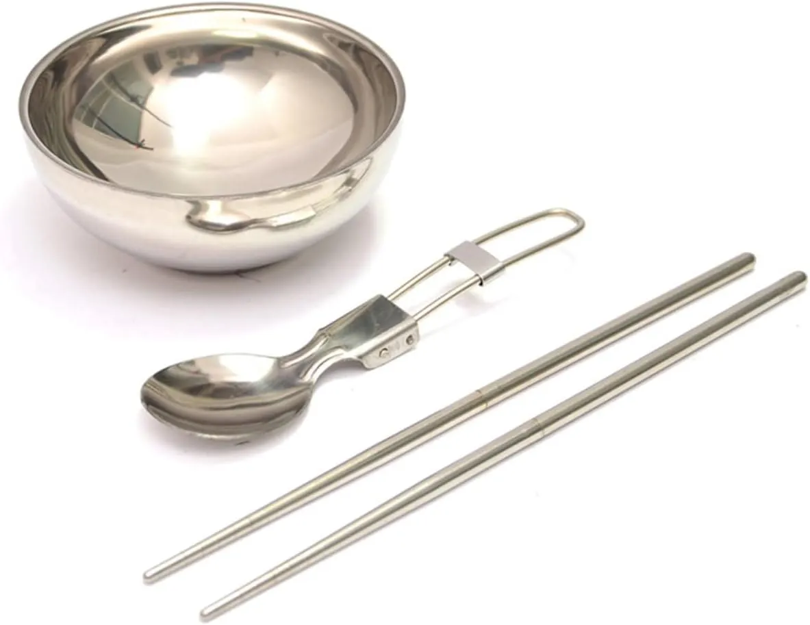 KESYOO Stainless Steel Bowl Camp Folding Outdoor Chopstick Kit Utensil Foldable Reusable Portable