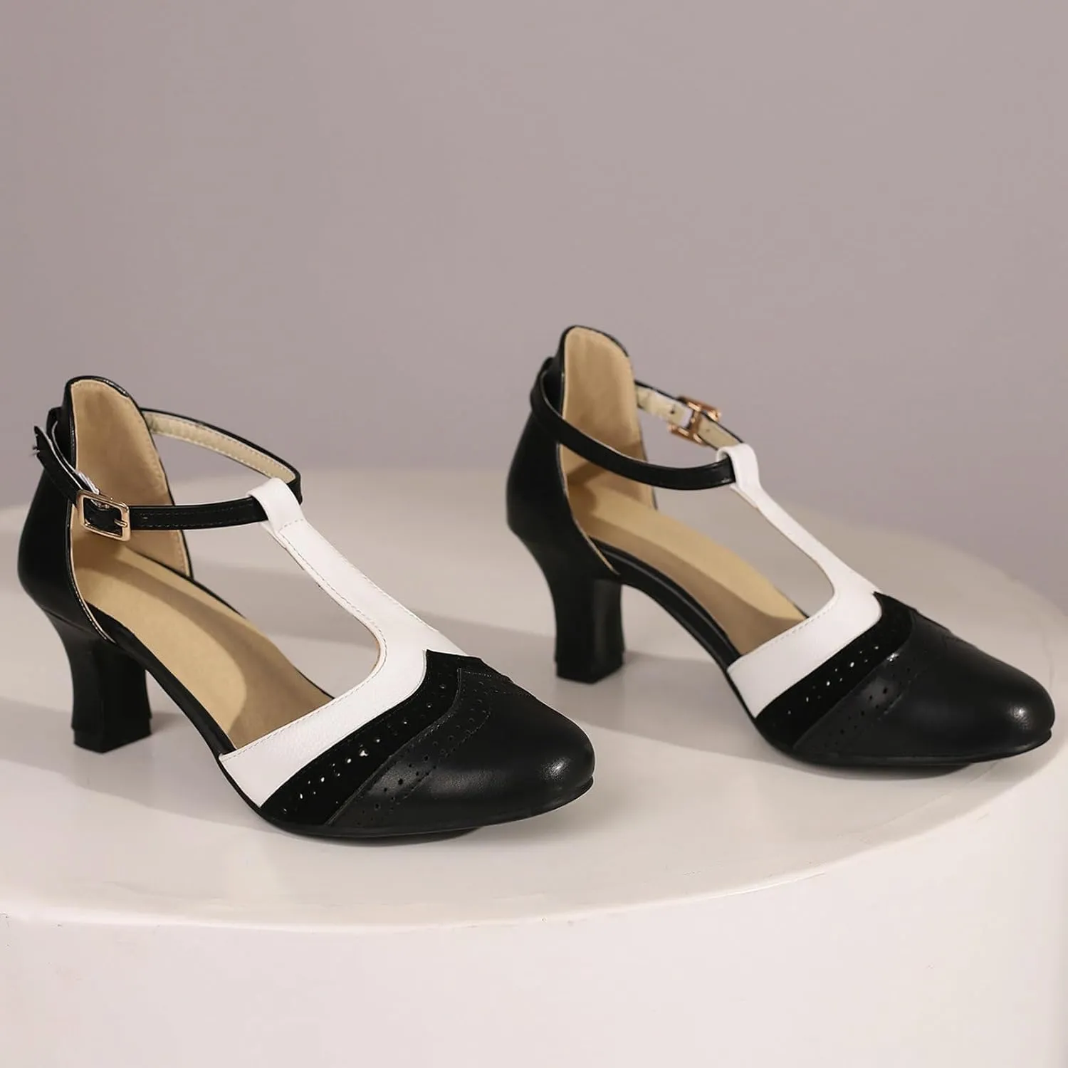 KysBloes Women T Strap Mary Janes Kitten Heel Pumps Vintage Rockabilly Shoes Wingtip Ankle Strap Pumps