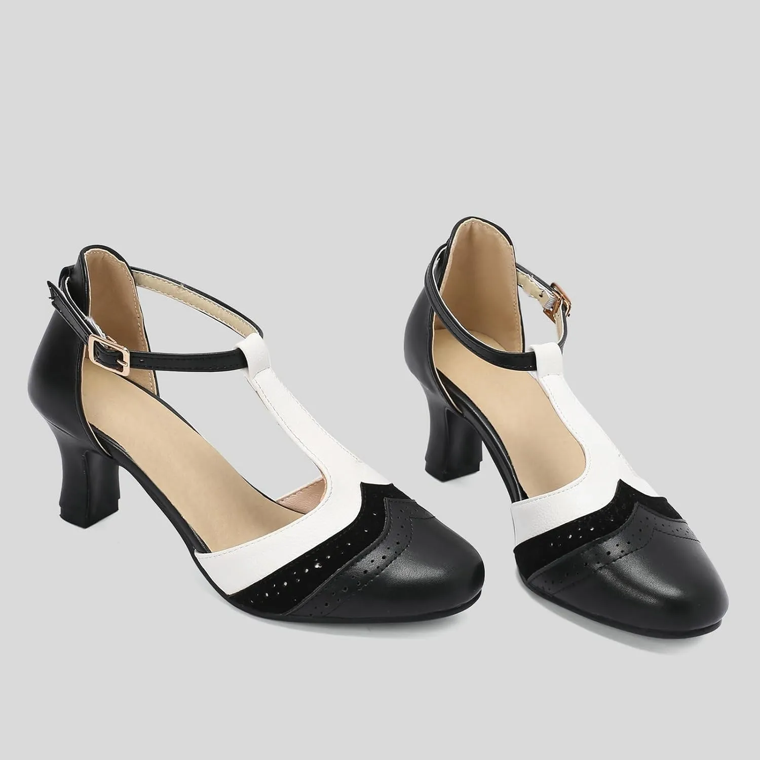 KysBloes Women T Strap Mary Janes Kitten Heel Pumps Vintage Rockabilly Shoes Wingtip Ankle Strap Pumps
