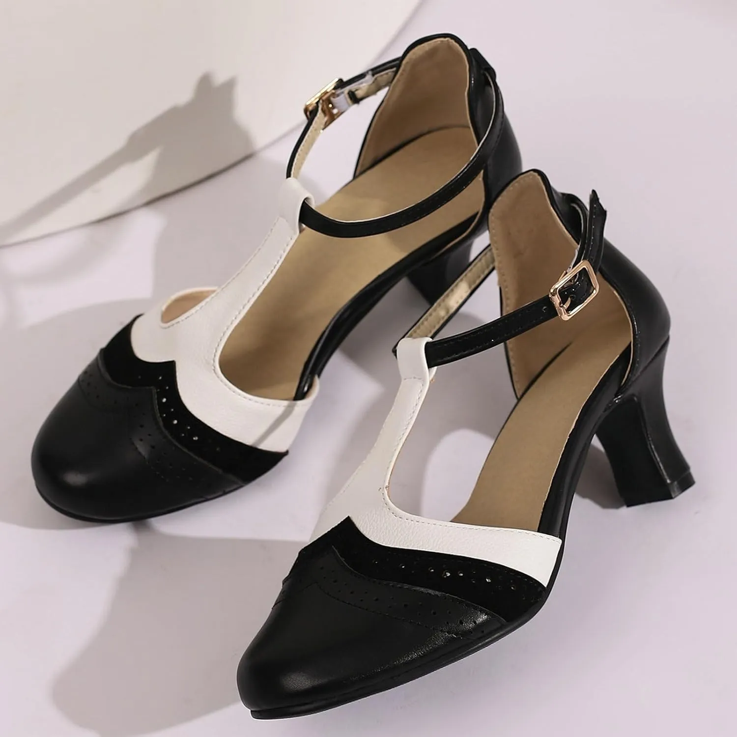 KysBloes Women T Strap Mary Janes Kitten Heel Pumps Vintage Rockabilly Shoes Wingtip Ankle Strap Pumps