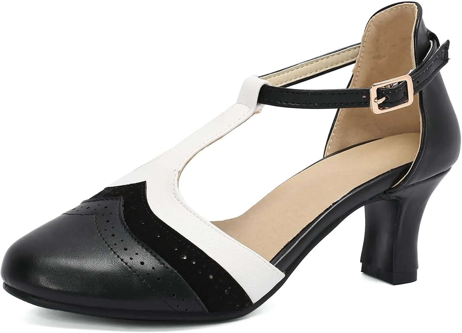 KysBloes Women T Strap Mary Janes Kitten Heel Pumps Vintage Rockabilly Shoes Wingtip Ankle Strap Pumps