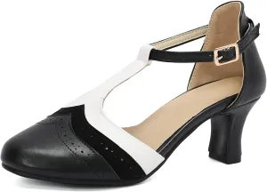 KysBloes Women T Strap Mary Janes Kitten Heel Pumps Vintage Rockabilly Shoes Wingtip Ankle Strap Pumps