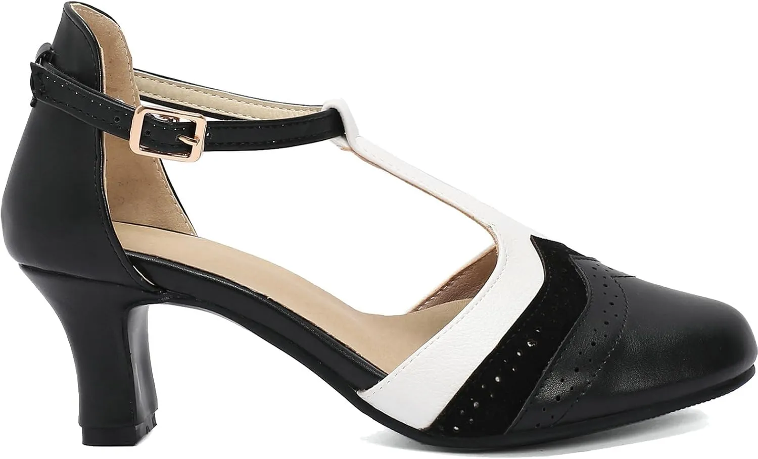 KysBloes Women T Strap Mary Janes Kitten Heel Pumps Vintage Rockabilly Shoes Wingtip Ankle Strap Pumps