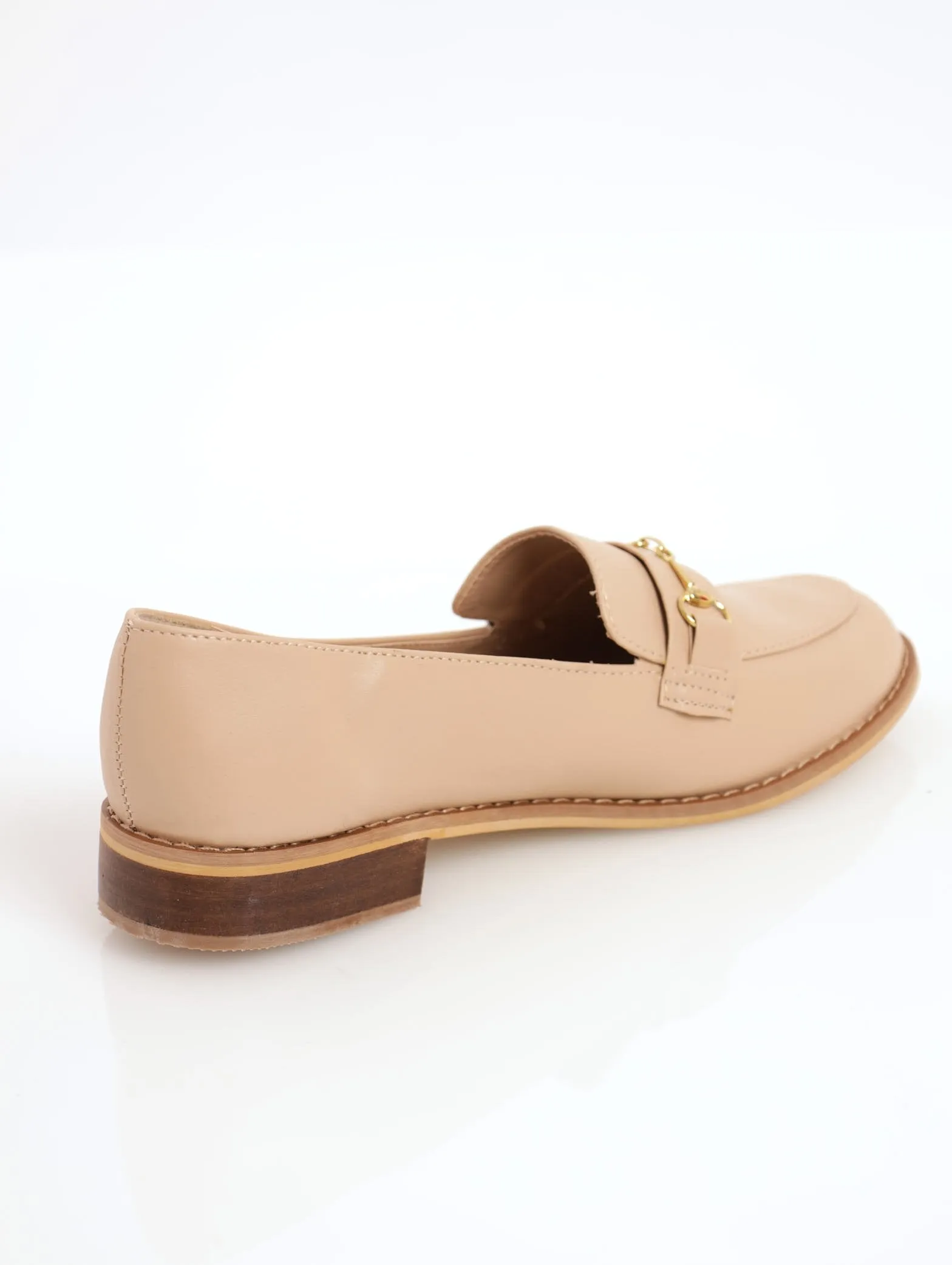 Ladies Full Patent Embossed Loafer With Metal Bar - Beige