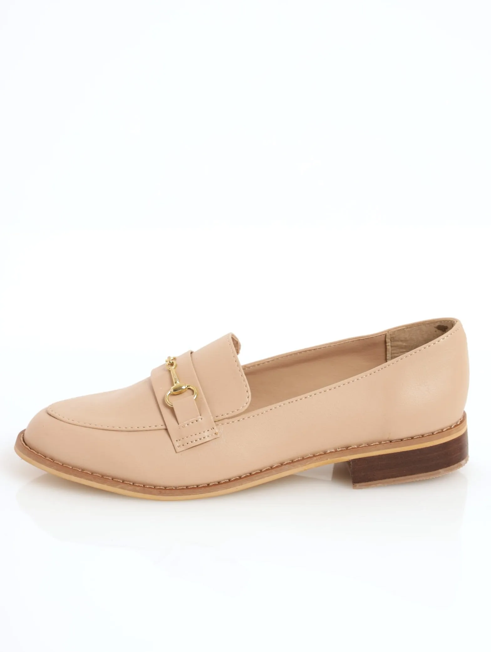 Ladies Full Patent Embossed Loafer With Metal Bar - Beige