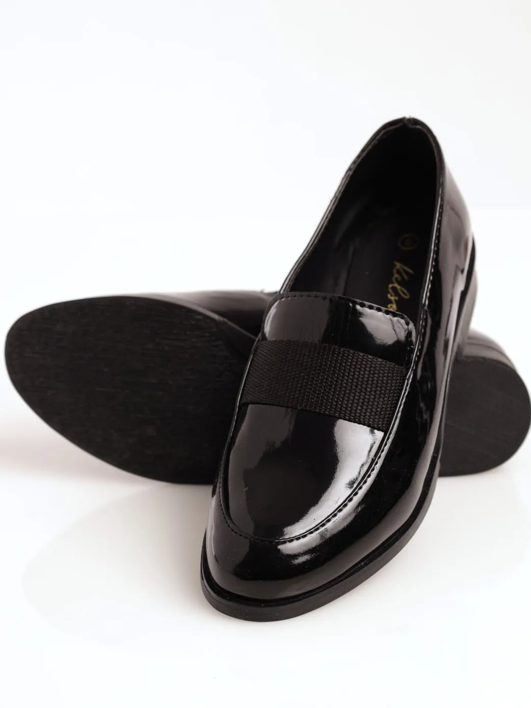 Ladies Patent Loafer Shoe - Black