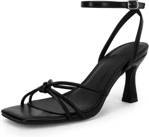LAICIGO Women's Square Open Toe Heeled Sandals Stiletto Kitten Heel Ankle Buckle Strap Slingback Summer Dress Sandals