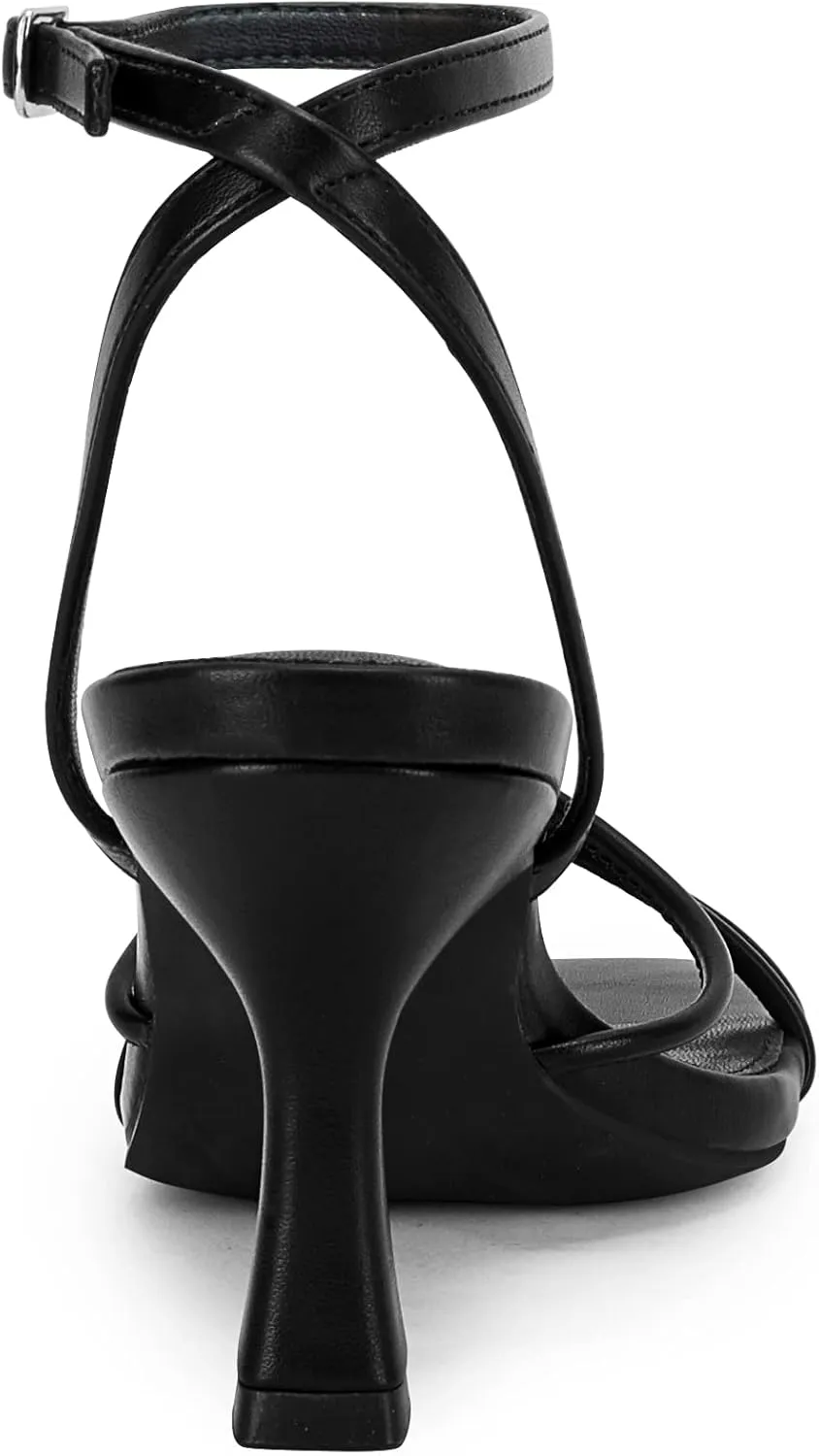 LAICIGO Women's Square Open Toe Heeled Sandals Stiletto Kitten Heel Ankle Buckle Strap Slingback Summer Dress Sandals