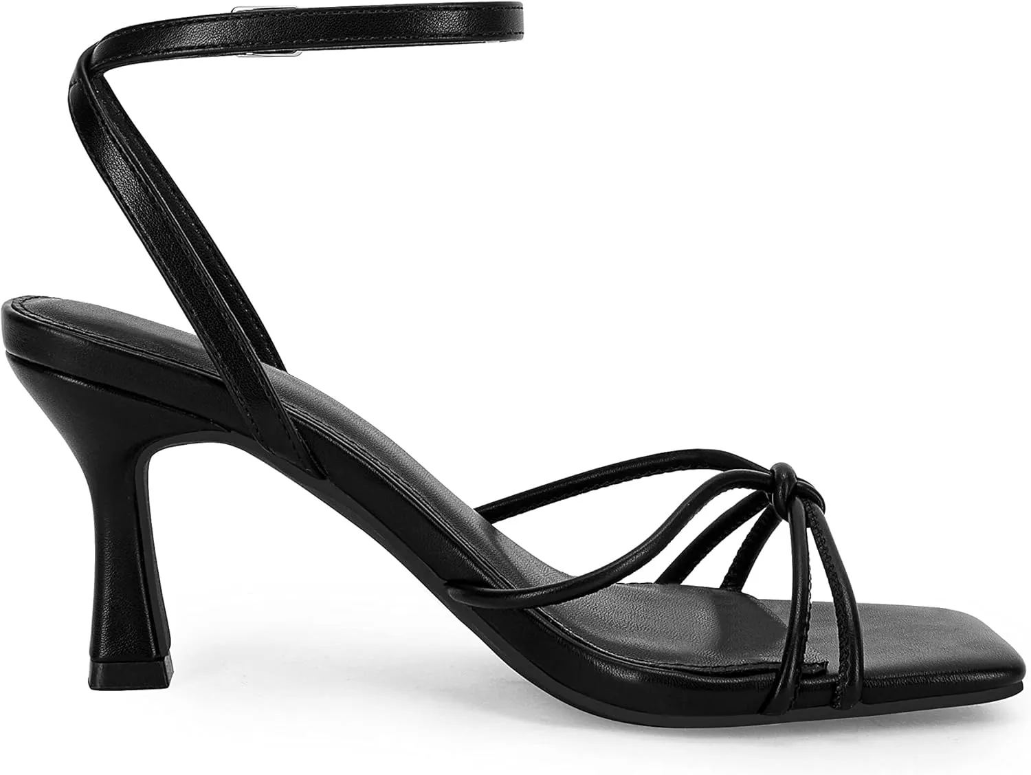 LAICIGO Women's Square Open Toe Heeled Sandals Stiletto Kitten Heel Ankle Buckle Strap Slingback Summer Dress Sandals