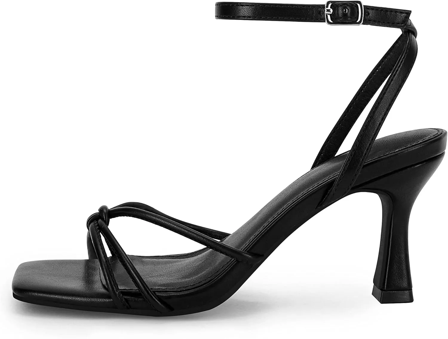 LAICIGO Women's Square Open Toe Heeled Sandals Stiletto Kitten Heel Ankle Buckle Strap Slingback Summer Dress Sandals