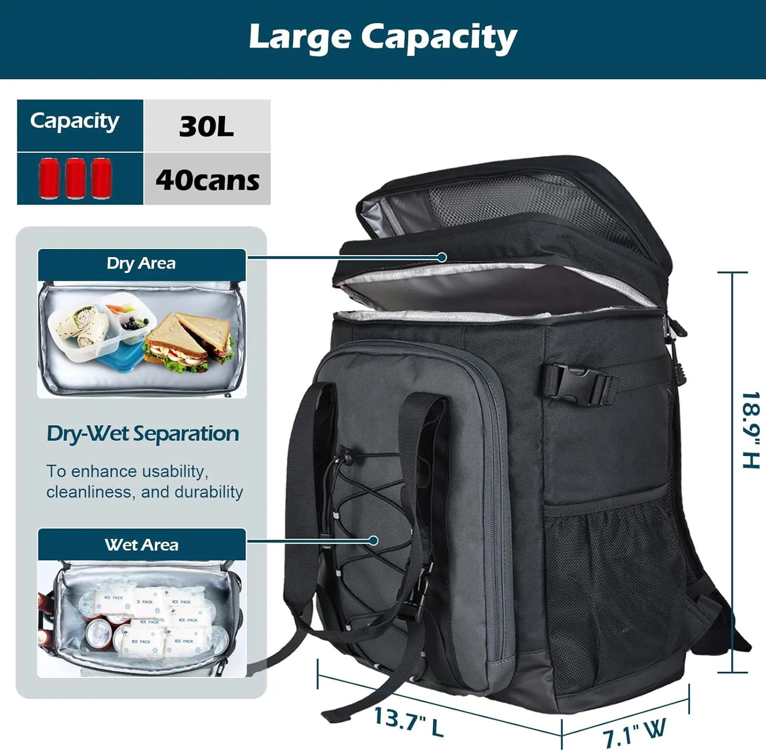 Large Backpack Cooler,40 Cans Leak Proof & Waterproof & Insulated Cooler Backpack, Soft Cooler Bag for Men & Women, Ice Chest for Camping,Beach,Picnic,Lunch,Travel,Fishing