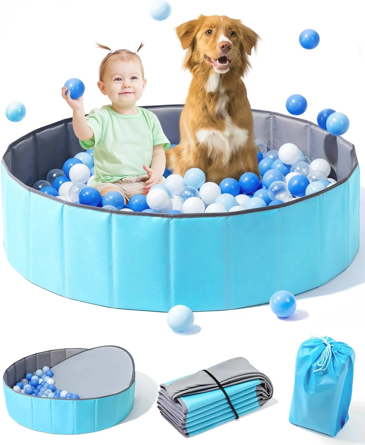 Large Ball Pit for Toddlers - 44in Baby Ball Pool with Pop-Up Playmat, Foldable Play Pit for Kids Dogs Indoor and Outdoor Game, Summer Party Toys Gifts for Kids, Balls Not Include (Blue)