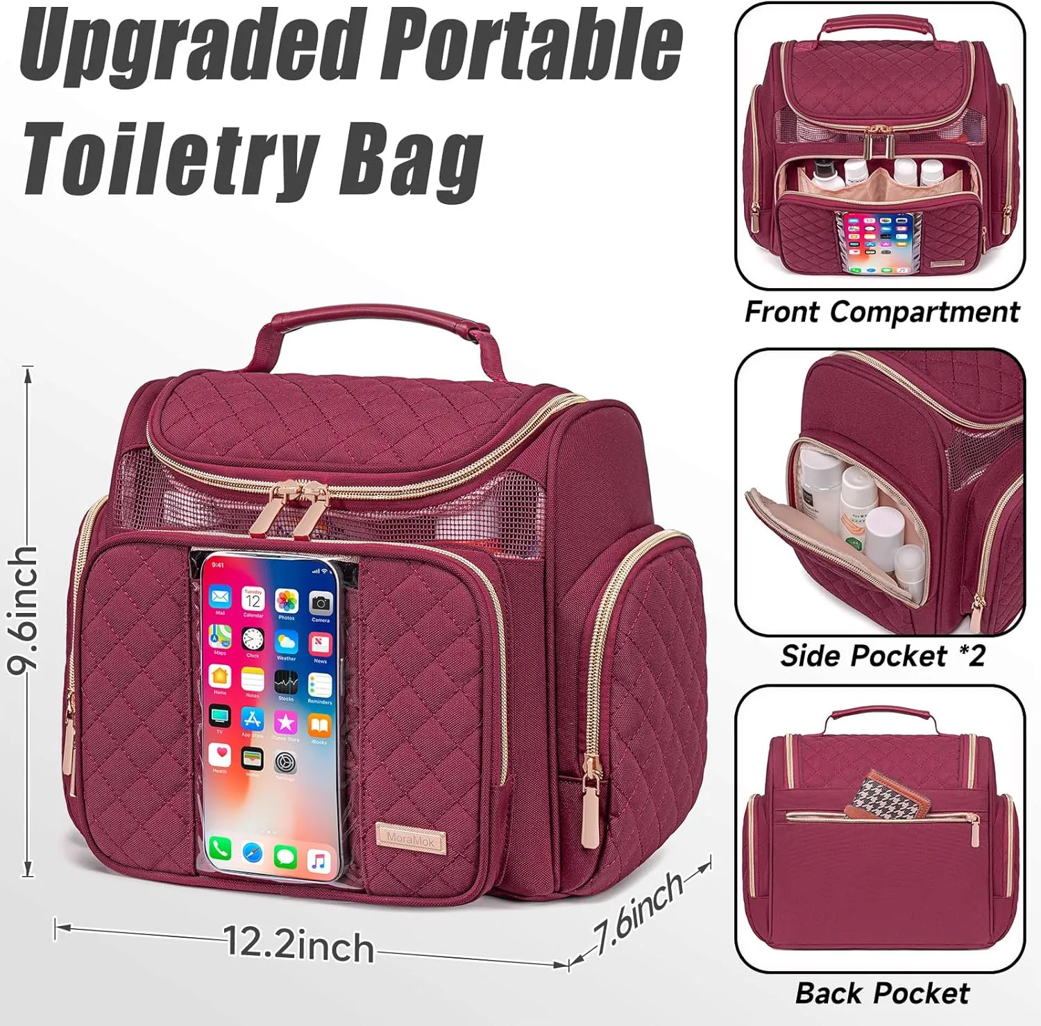 Large Toiletry Bag for Women Men,Bathroom Bag,Water Resistant Makeup Bag,Portable Shower Caddy for College Dorm,Hanging Toiletry Bags for Traveling,Shower Bag with Transparent Waterproof Phone Pocket