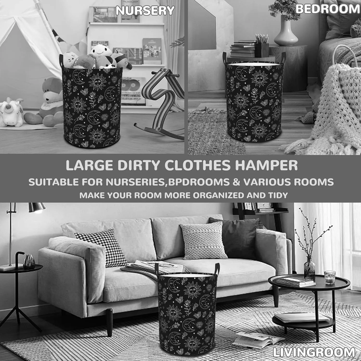 Laundry Basket,Boho Sun Moon Laundry Hamper Butterfly Flowers Collapsible Organizer Basket,Toy Storage Bin Room Decor Gift Clothes Baskets,Bedroom Children Nursery Hamper 16x20 Inch