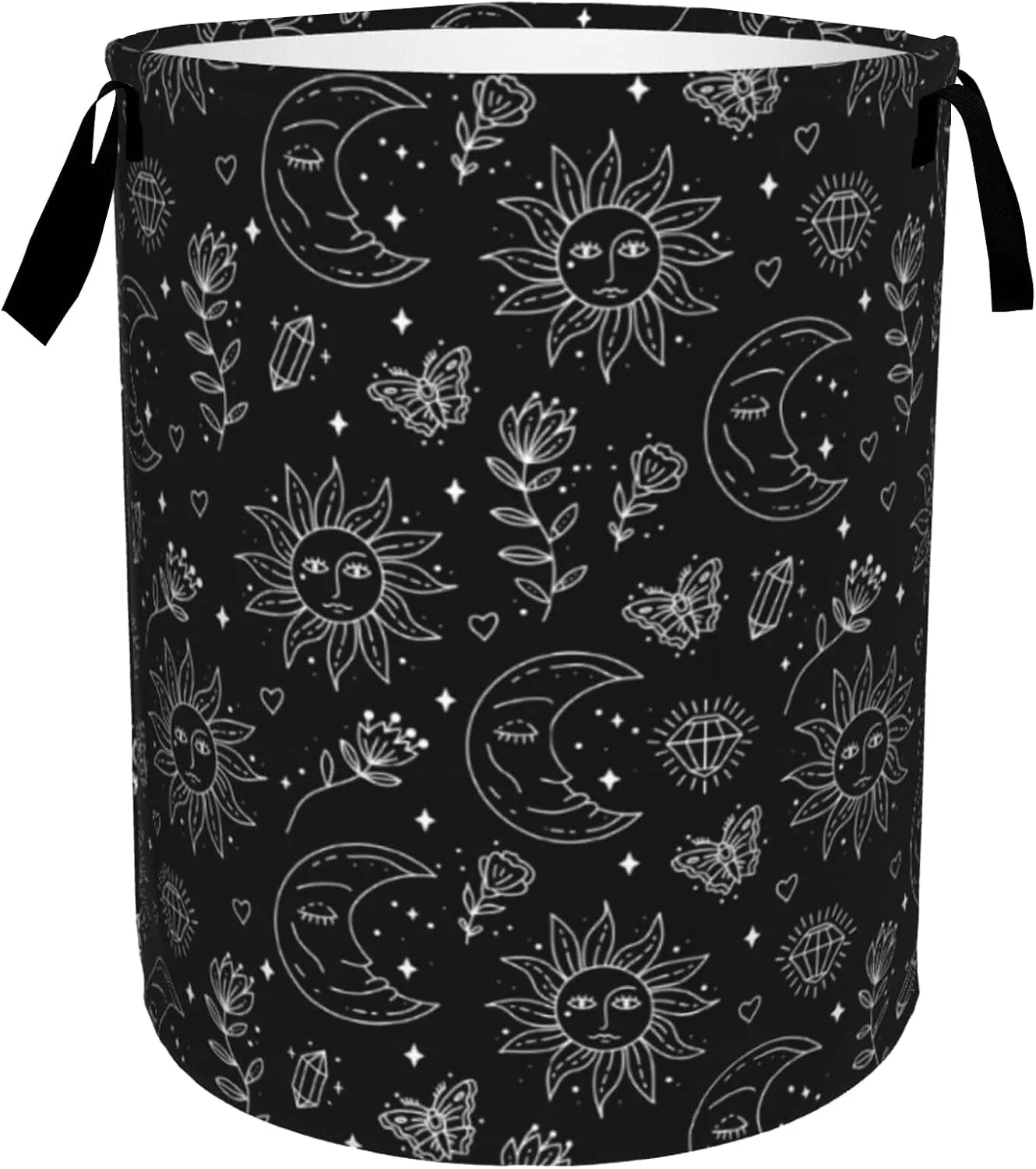 Laundry Basket,Boho Sun Moon Laundry Hamper Butterfly Flowers Collapsible Organizer Basket,Toy Storage Bin Room Decor Gift Clothes Baskets,Bedroom Children Nursery Hamper 16x20 Inch