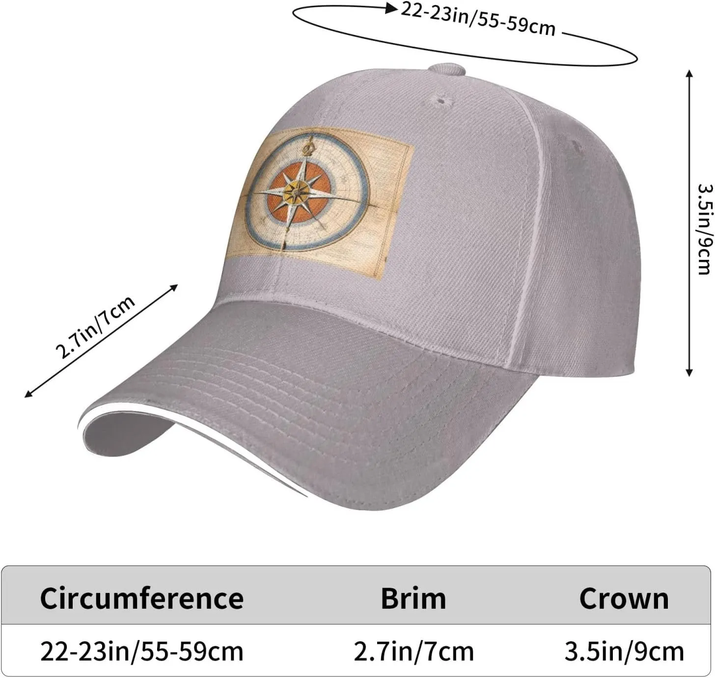 Law of The Compass Navigation Pattern Unisex Baseball Cap Black : Breathable, Light