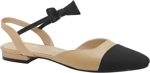 LEHOOR Chunky Heel Slingback Pumps Cap Toe Two Toned for Women, Mid Block Heel Almond Pointy Toe Sandals Quarter Strap Hollowed Backless D’Orsay Slip On Sandals Office Party Prom 5-13 M US