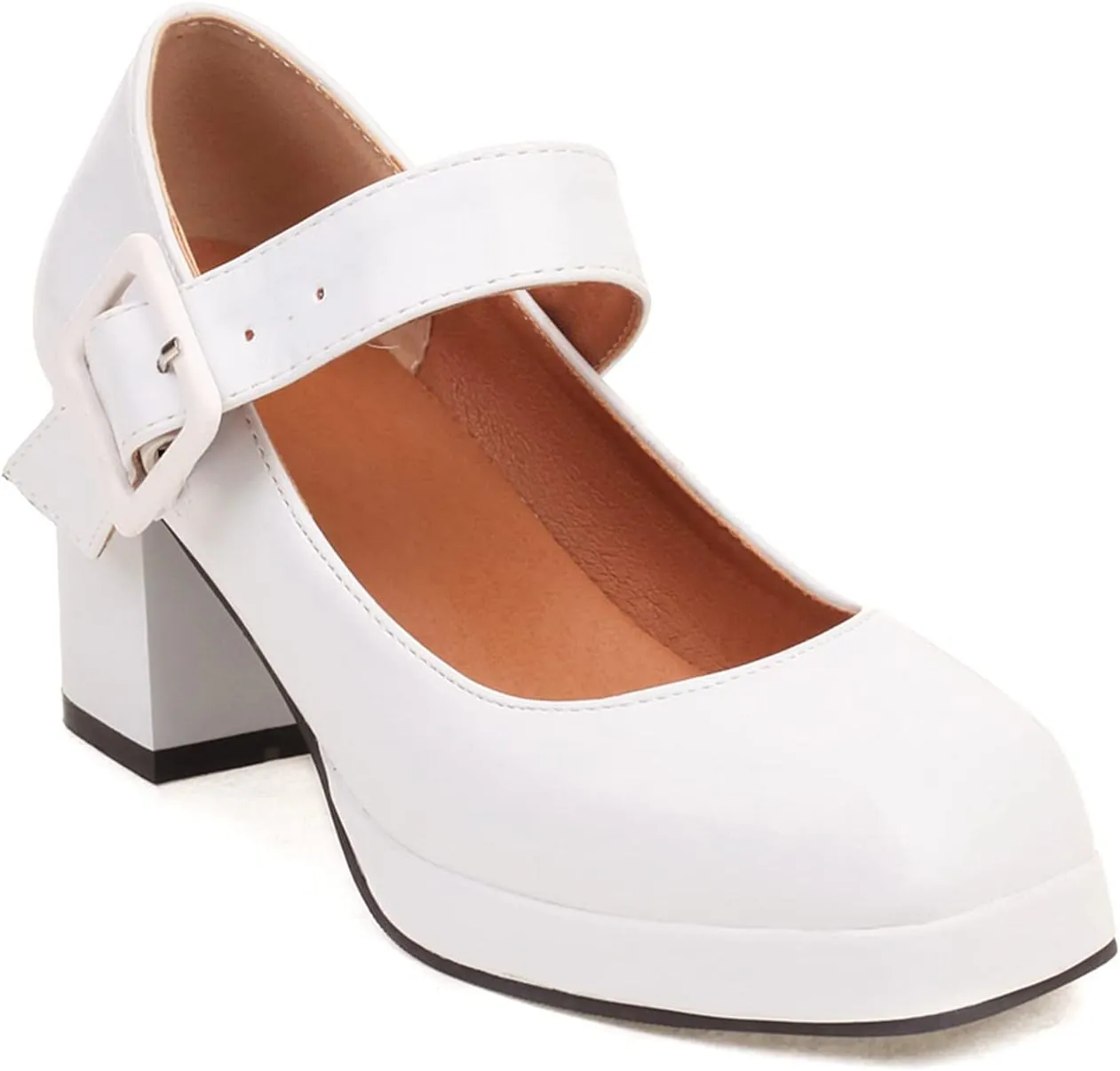 LEHOOR Women Chunky Platform Mary Jane Pumps Square Toe Buckled Ankle Strap 3" Block High Heels Mary Janes Lolita Shoes Goth Punk Heels Closed Toe Sandals Girl Office Work Fashion Trendy 4-15 M US