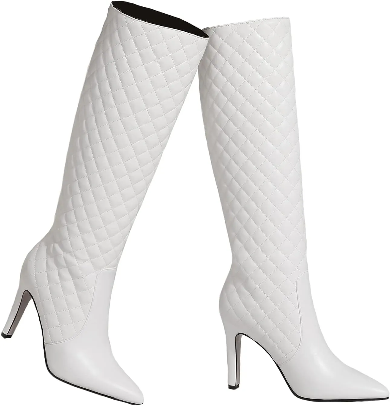 LEHOOR Women Knee High Stiletto Heel Boots Pointed Closed Toe Slip On High Heeled Dress Shoes Sexy Trendy for Ladies 4-11 M US