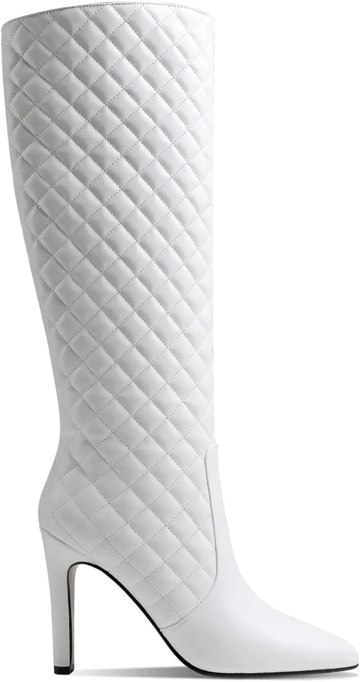 LEHOOR Women Knee High Stiletto Heel Boots Pointed Closed Toe Slip On High Heeled Dress Shoes Sexy Trendy for Ladies 4-11 M US