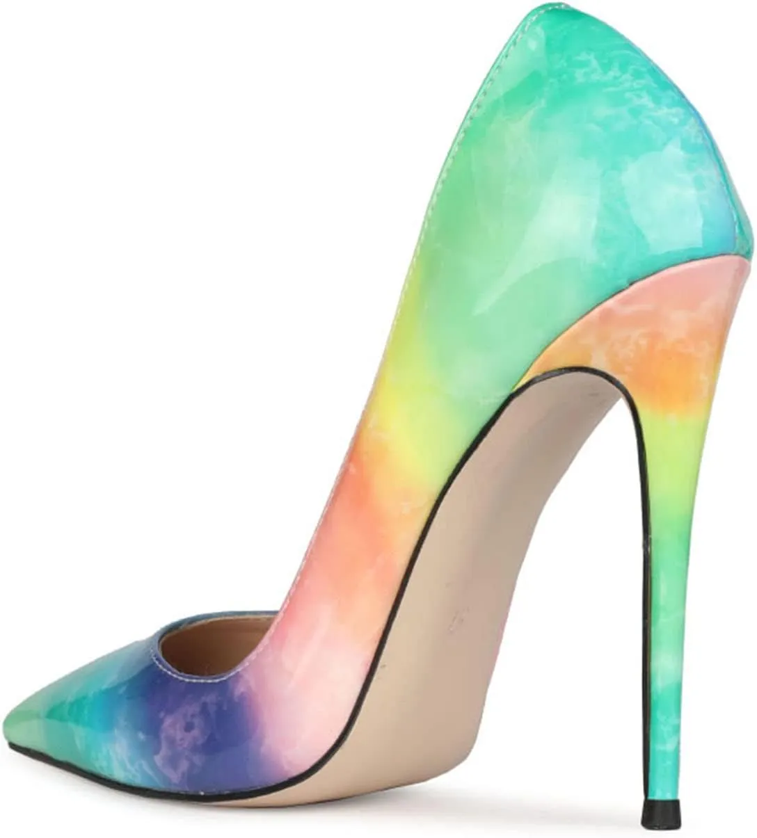 LEHOOR Women's Pointed Toe Stiletto Pumps Gradient Patent Leather Sexy Slip On 5 Inch High Heels Dress Pumps Ombre Heels Colorful Comfort Office Party Wedding Dress Shoes 4-12 M US
