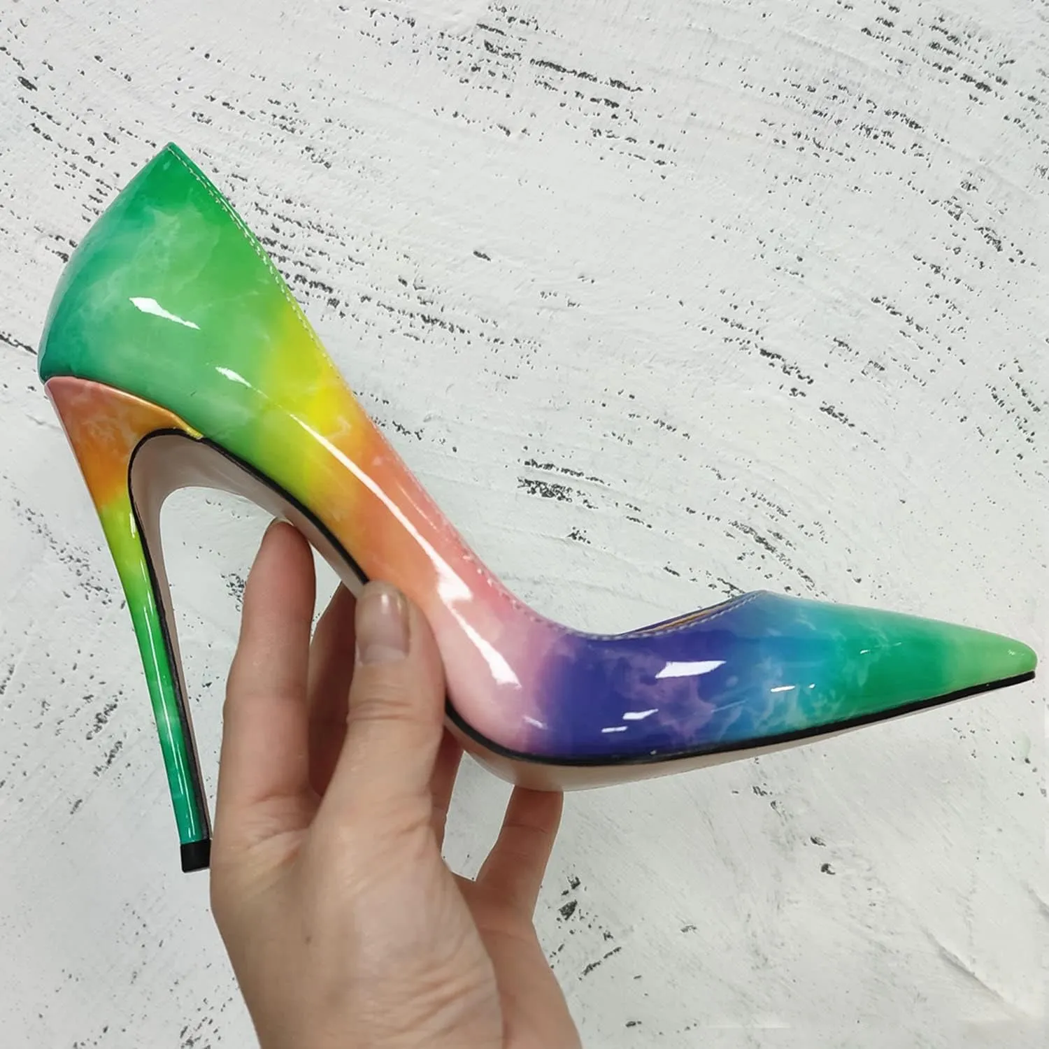 LEHOOR Women's Pointed Toe Stiletto Pumps Gradient Patent Leather Sexy Slip On 5 Inch High Heels Dress Pumps Ombre Heels Colorful Comfort Office Party Wedding Dress Shoes 4-12 M US