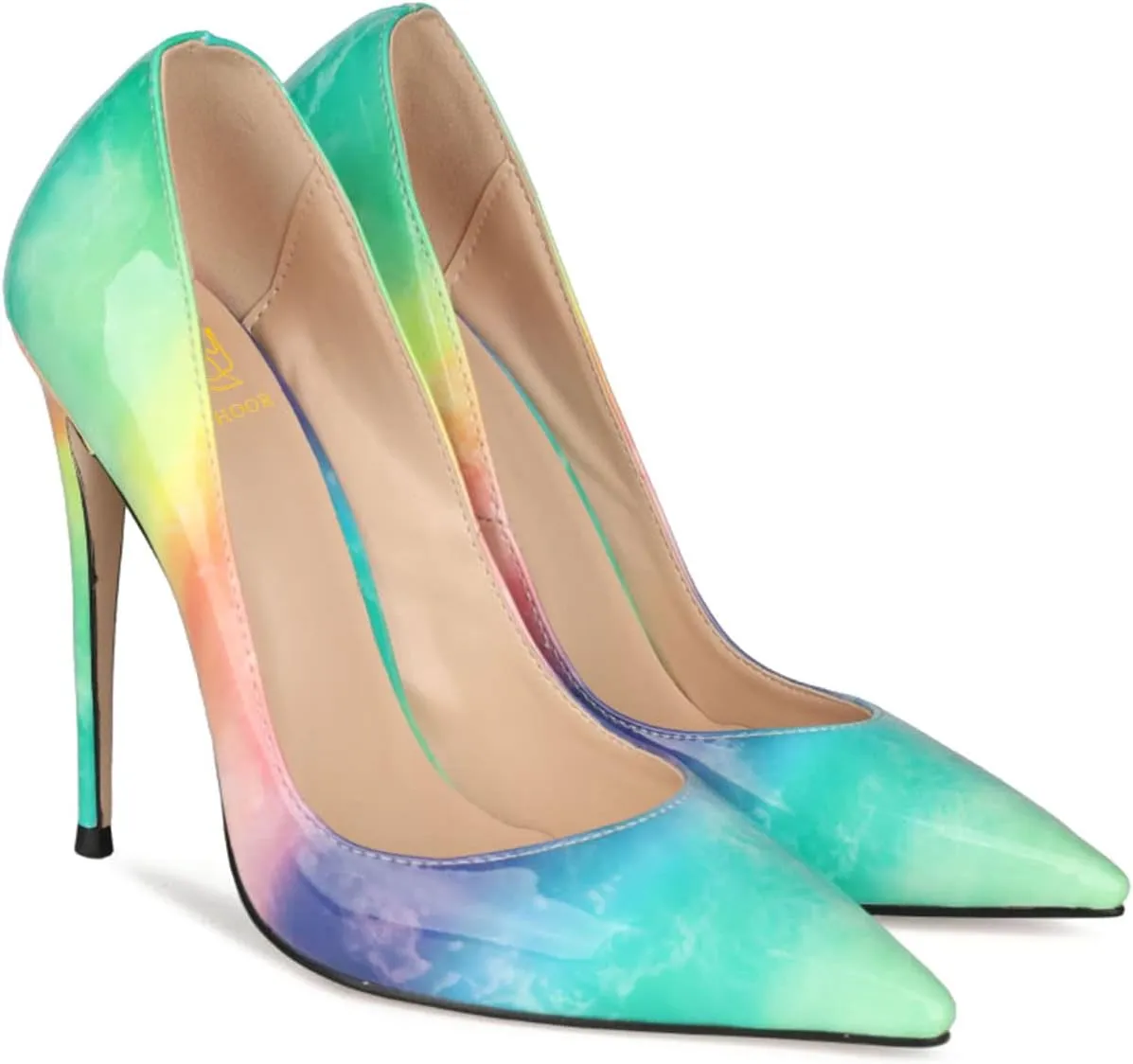 LEHOOR Women's Pointed Toe Stiletto Pumps Gradient Patent Leather Sexy Slip On 5 Inch High Heels Dress Pumps Ombre Heels Colorful Comfort Office Party Wedding Dress Shoes 4-12 M US