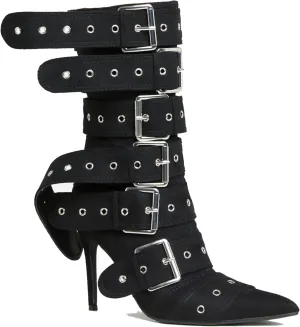 Lemonade Sylas Womens Extreme Buckle Detail Pointed Toe Stiletto Heel Ankle Boot