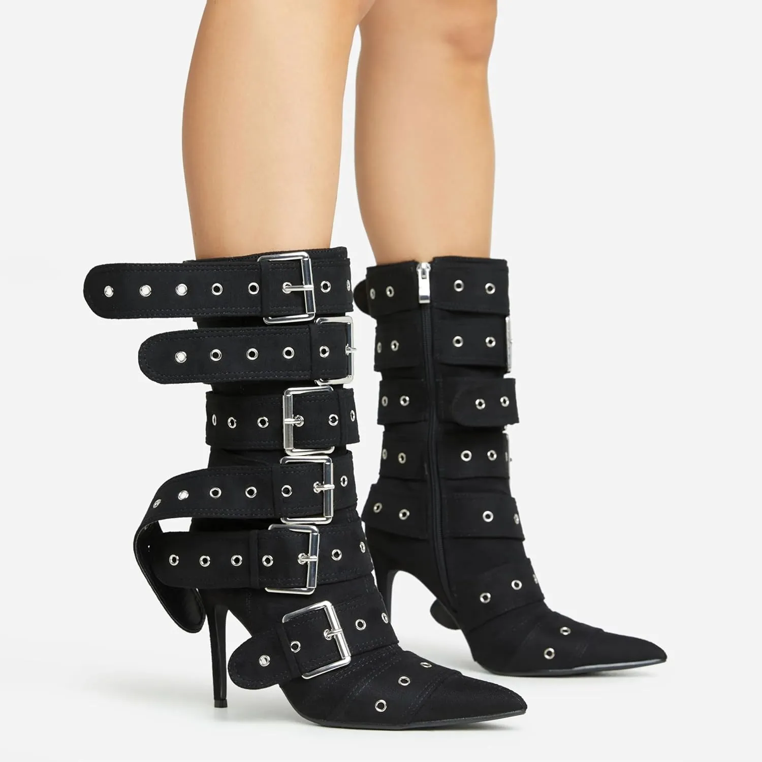Lemonade Sylas Womens Extreme Buckle Detail Pointed Toe Stiletto Heel Ankle Boot