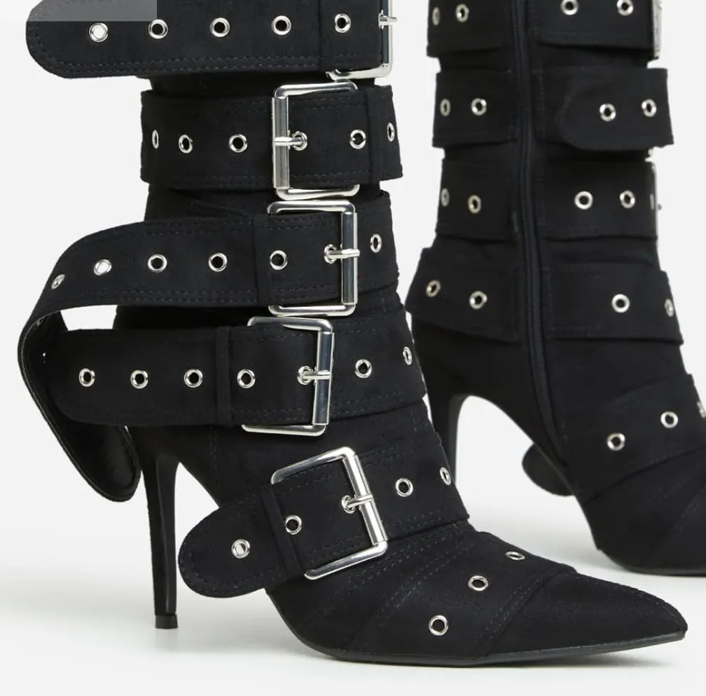 Lemonade Sylas Womens Extreme Buckle Detail Pointed Toe Stiletto Heel Ankle Boot