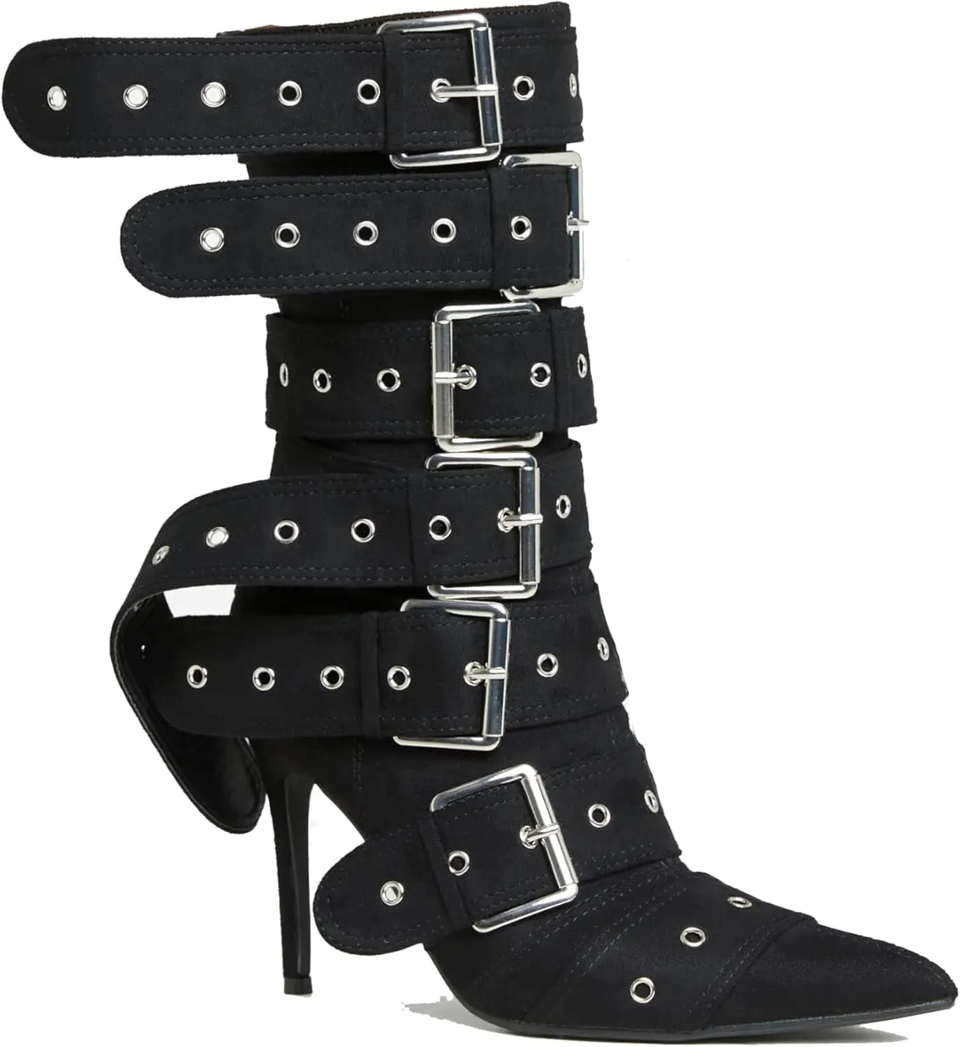 Lemonade Sylas Womens Extreme Buckle Detail Pointed Toe Stiletto Heel Ankle Boot