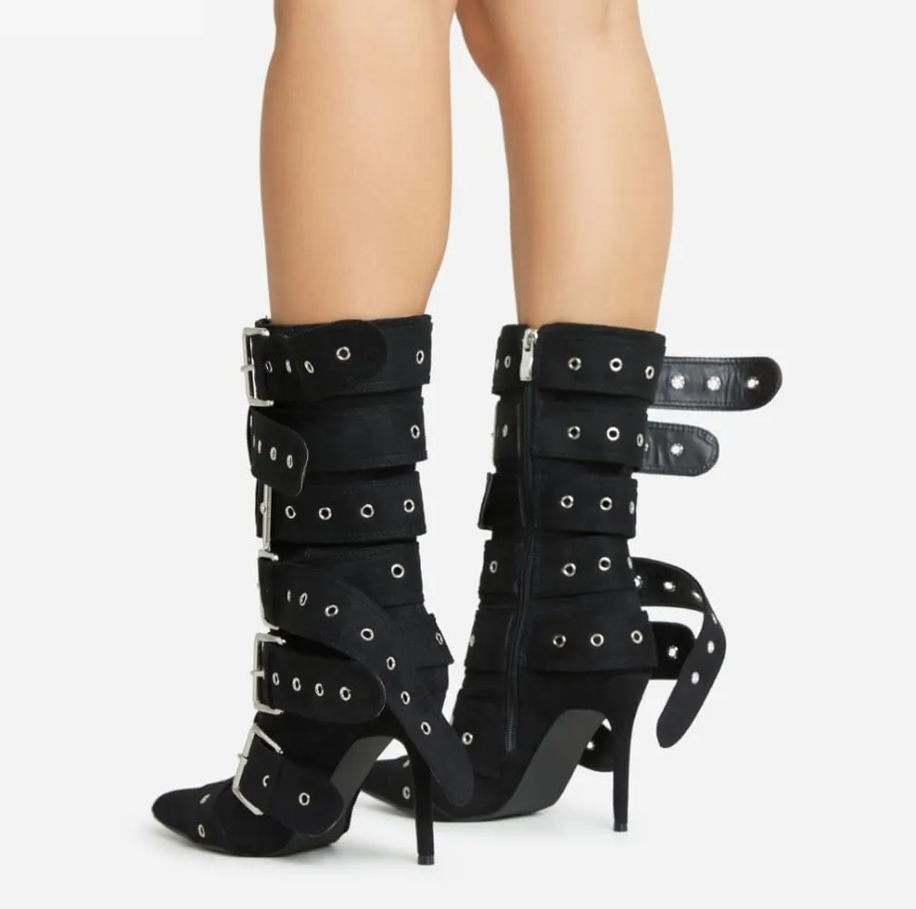 Lemonade Sylas Womens Extreme Buckle Detail Pointed Toe Stiletto Heel Ankle Boot