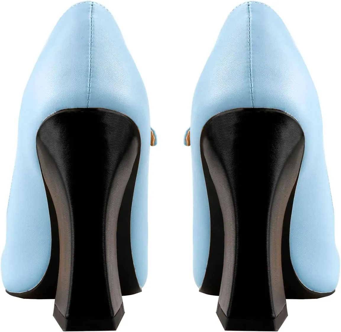 LEMUTISME Women's Chunky Block Heel Mary Jane Pumps Round Cap Toe Buckled Ankle Strap Two-Tone Matte Leather for Wedding Party