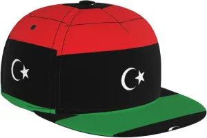 Libyan Flag Outdoor Sports Baseball Cap, Daily Sports Adjustable Fashionable Flat Brim hat, Unisex Four-Season Outdoor Sports Cap, Black