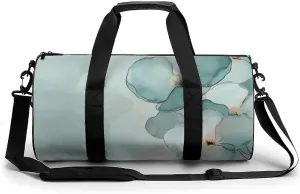 Light Green Blue Marble Abstract Travel Gym Bag for Women Men Cylindrical Duffle Bag Sport Workout Bag with Shoulder Strap