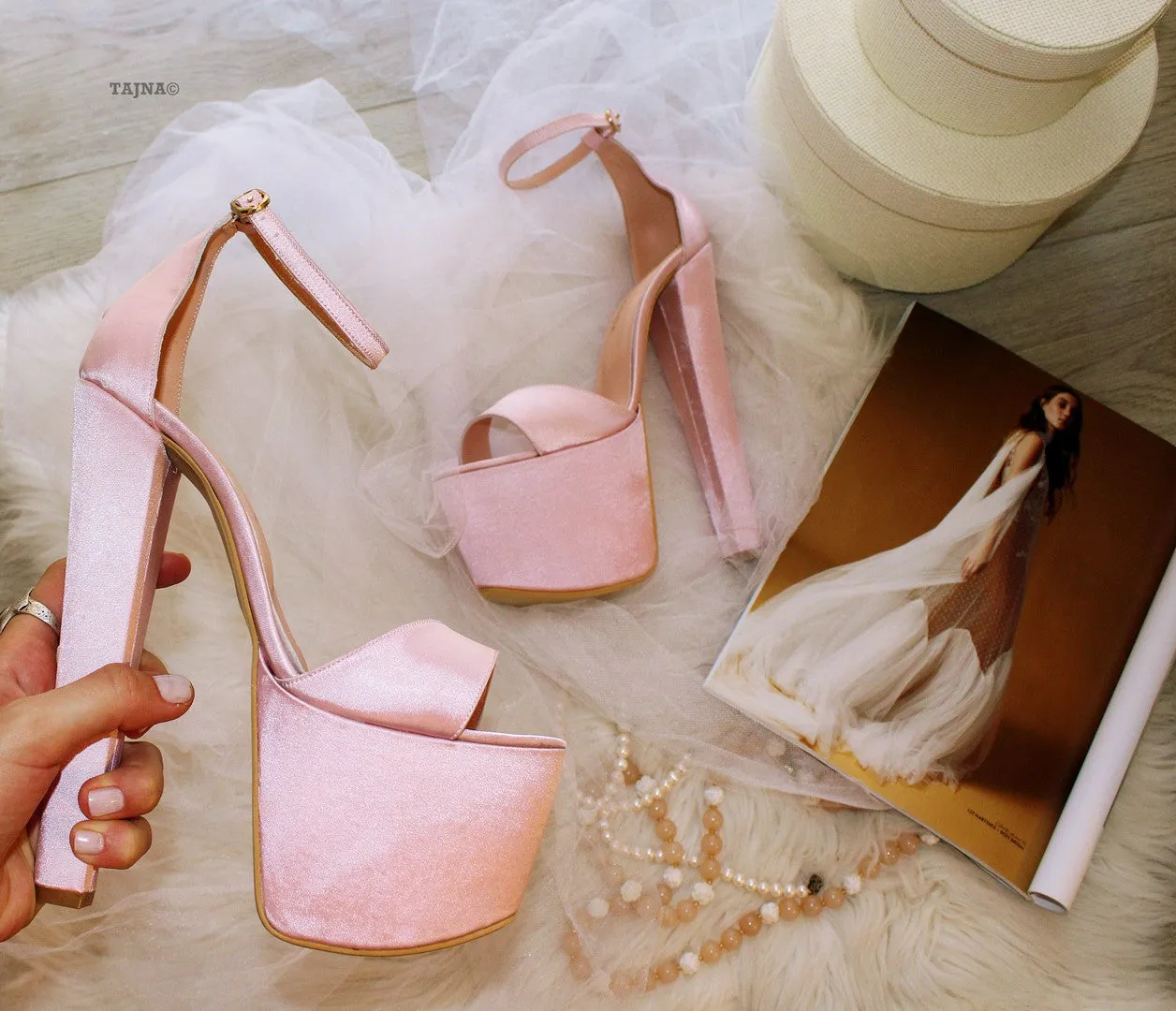 Light Pink Satin Bridal Platform Shoes