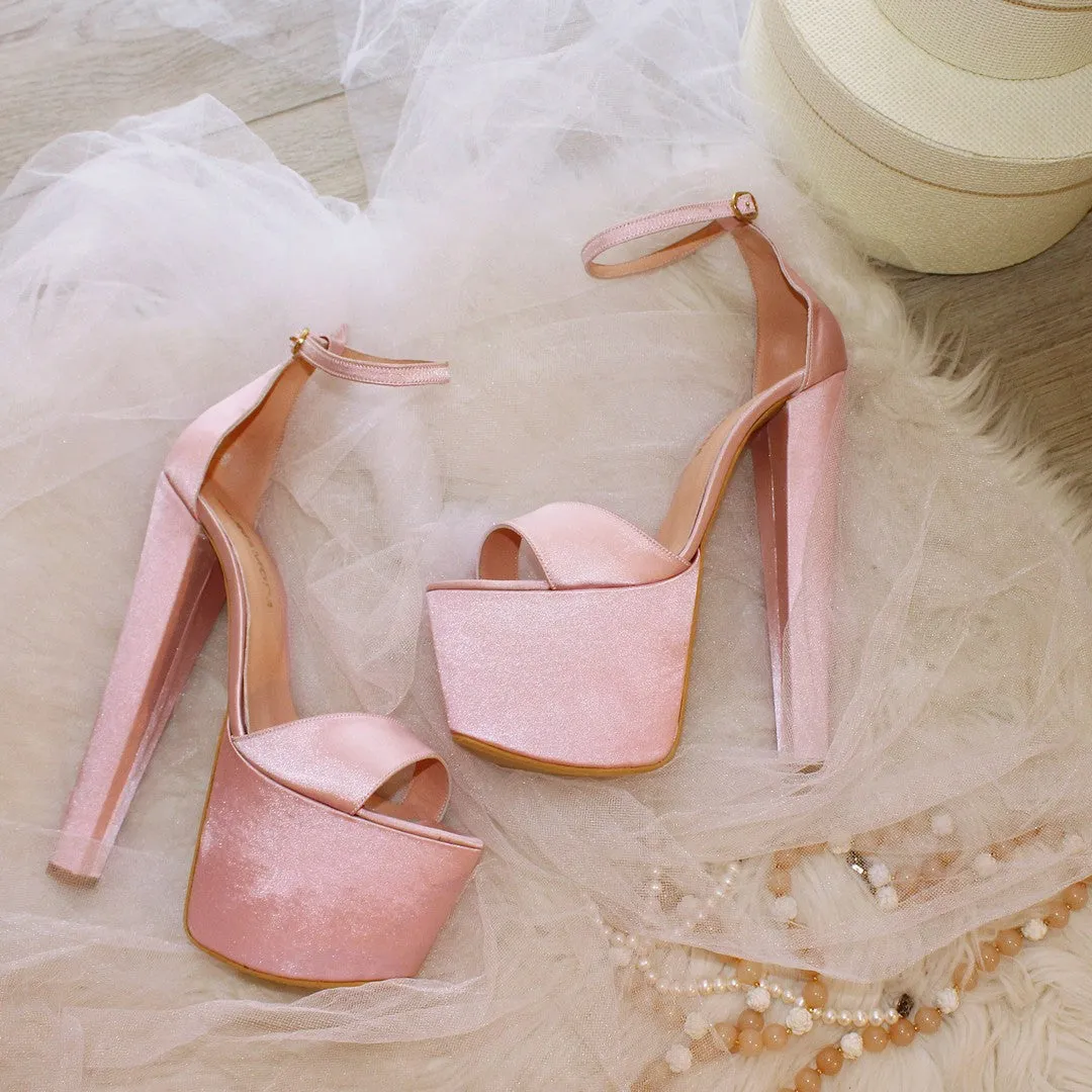 Light Pink Satin Bridal Platform Shoes