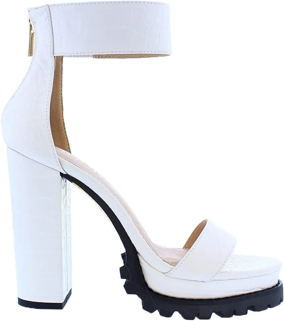 Liliana Patterned Skin Thick Ankle Strap Rugged Outsole Heel, Monclair-19A