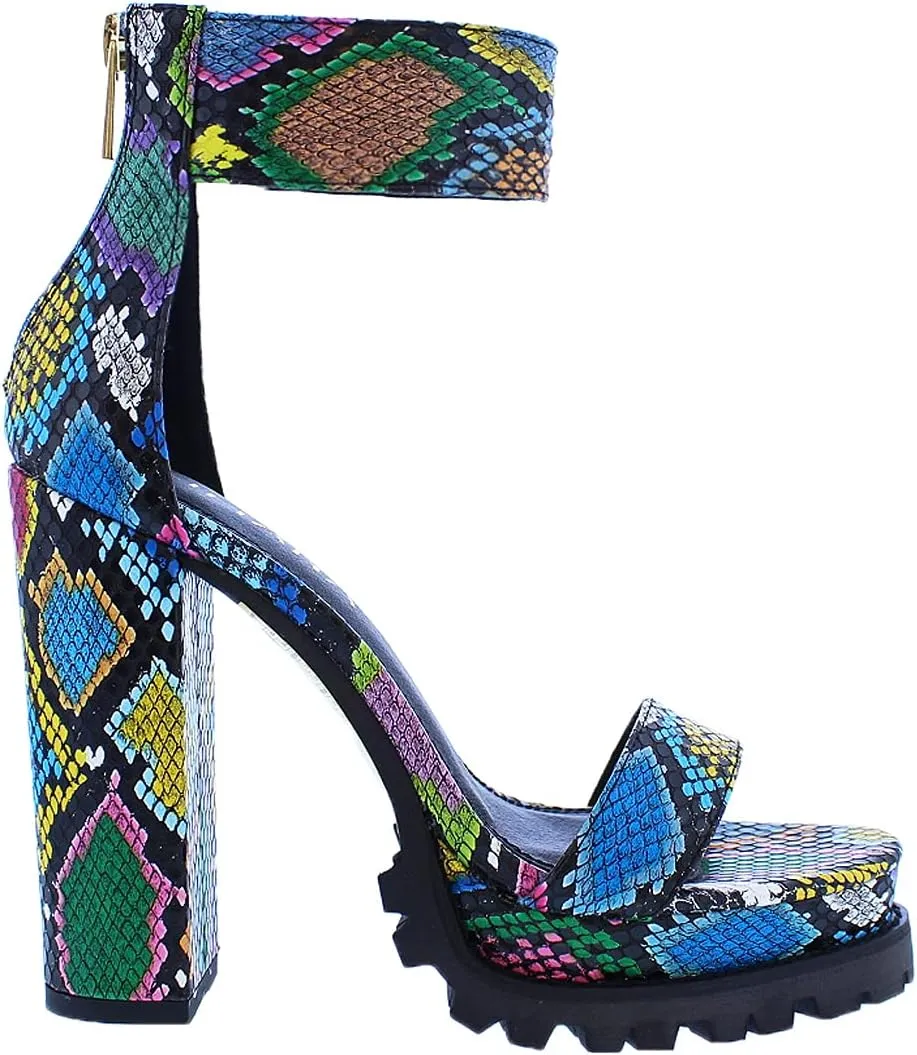 Liliana Patterned Skin Thick Ankle Strap Rugged Outsole Heel, Monclair-19A