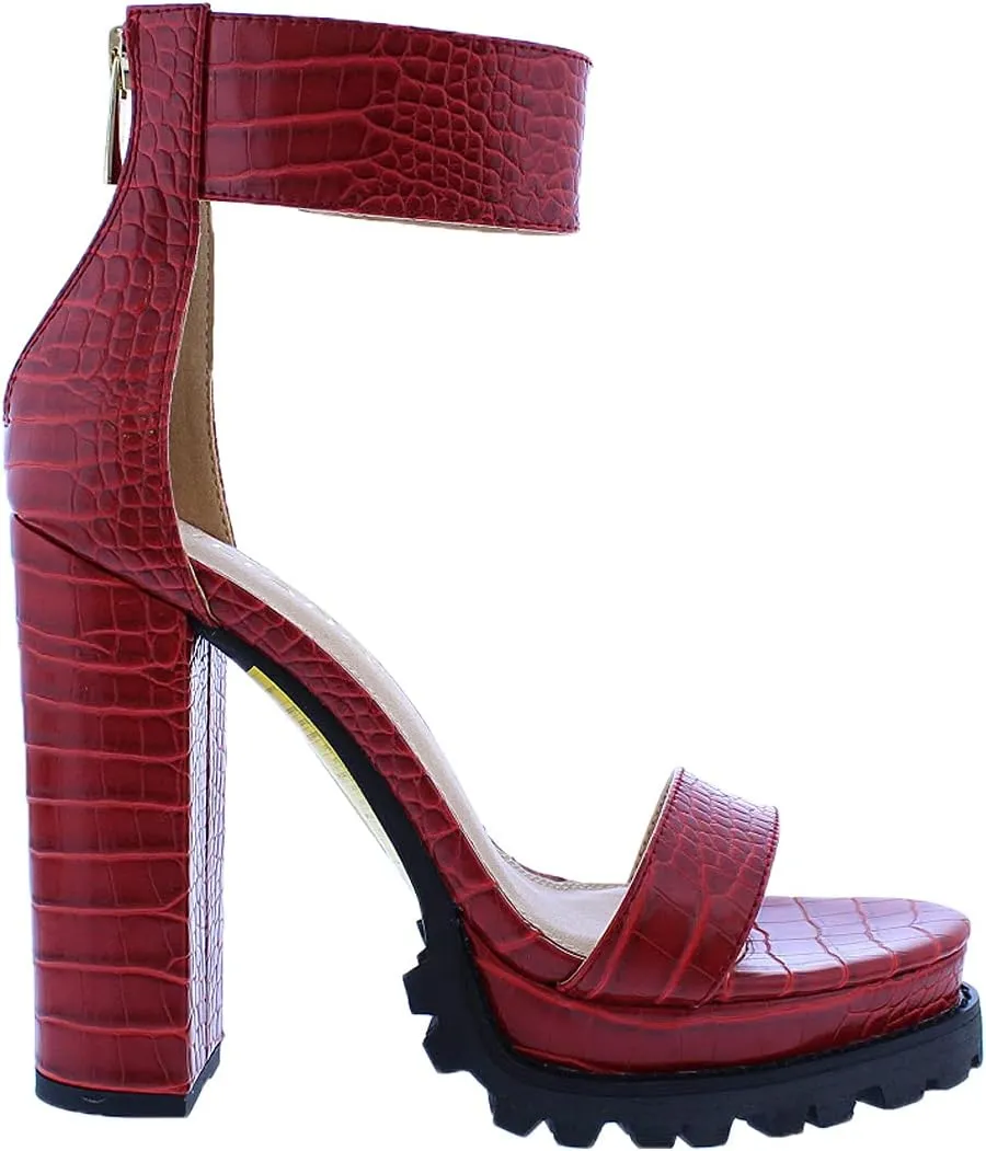 Liliana Patterned Skin Thick Ankle Strap Rugged Outsole Heel, Monclair-19A