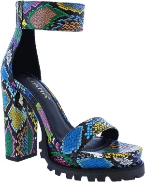 Liliana Patterned Skin Thick Ankle Strap Rugged Outsole Heel, Monclair-19A