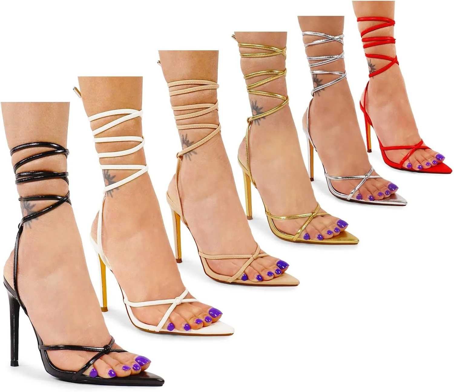 Liliana Women Strappy Stiletto Heel Sandals with Ankle Wrap